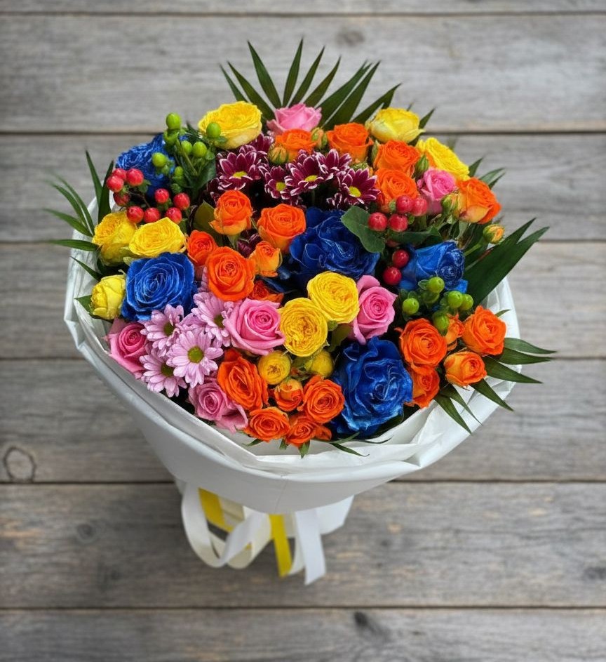 Букет цветов из: Розы и Хризантемы в Рогатой Балке