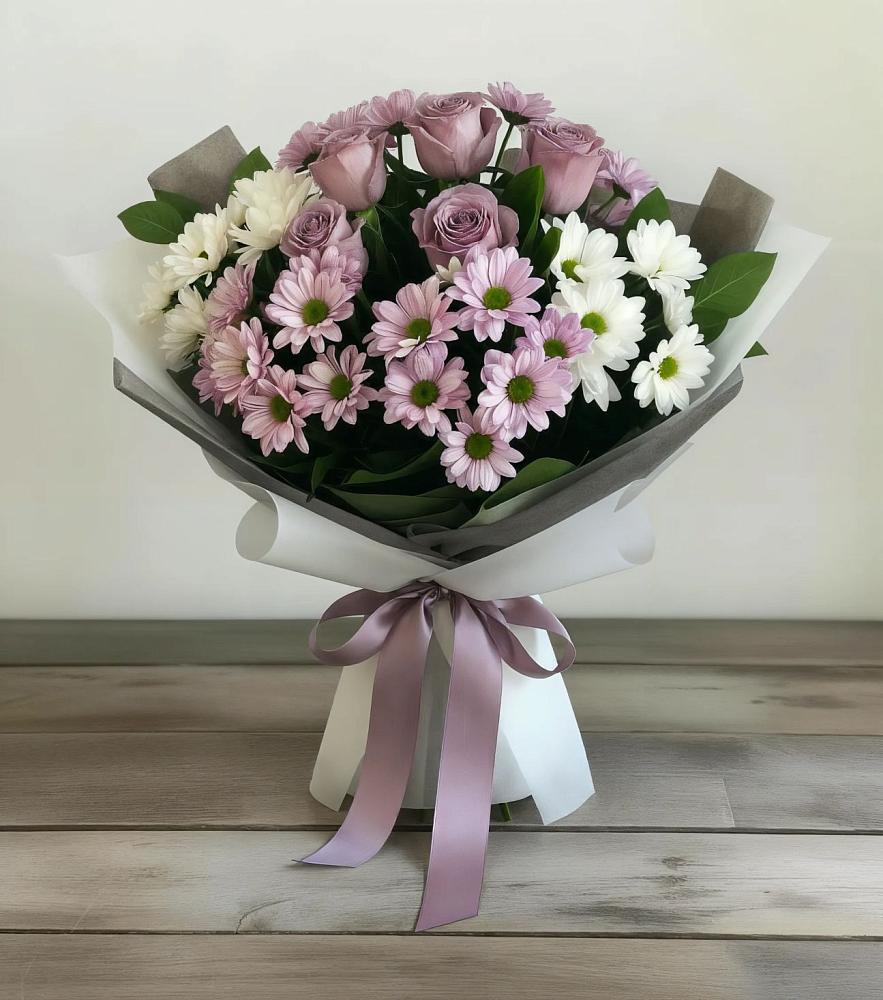 Букет цветов из: Хризантемы и Розы в Рогатой Балке