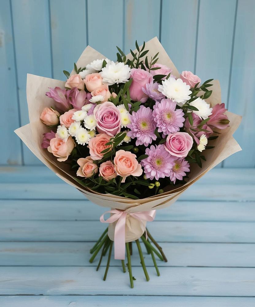 Букет цветов из: Хризантемы, Розы и Альстромерии в Рогатой Балке