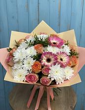 Букет цветов из:  Розы, Герберы и Хризантемы в Рогатой Балке