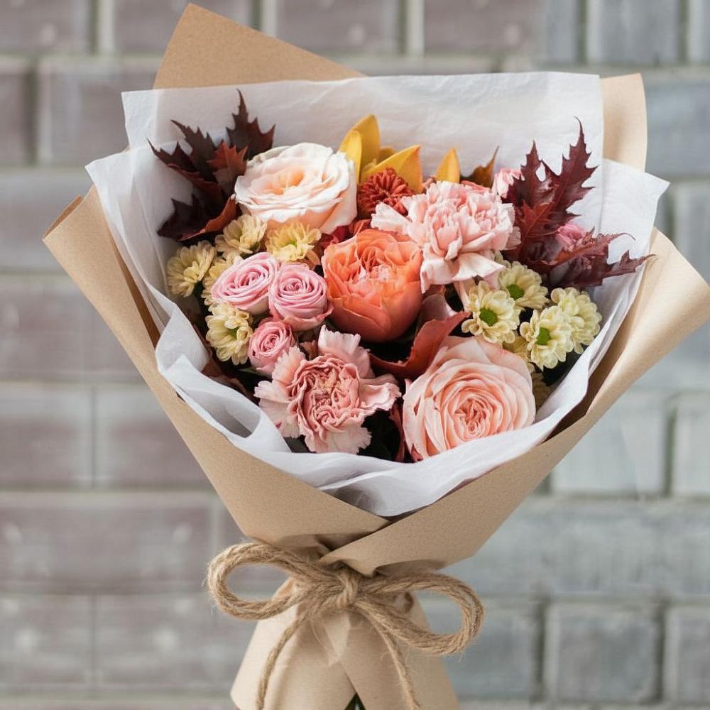 Букет цветов из: Гвоздики, Хризантемы и Розы в Рогатой Балке