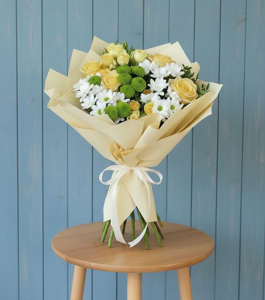 Букет цветов из: Хризантемы и Розы в Рогатой Балке