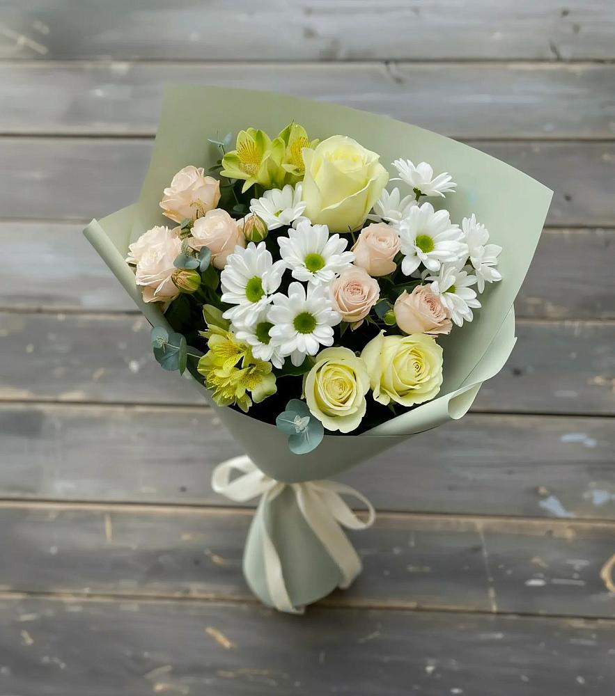 Букет цветов из: Альстромерии, Розы и Хризантемы в Рогатой Балке