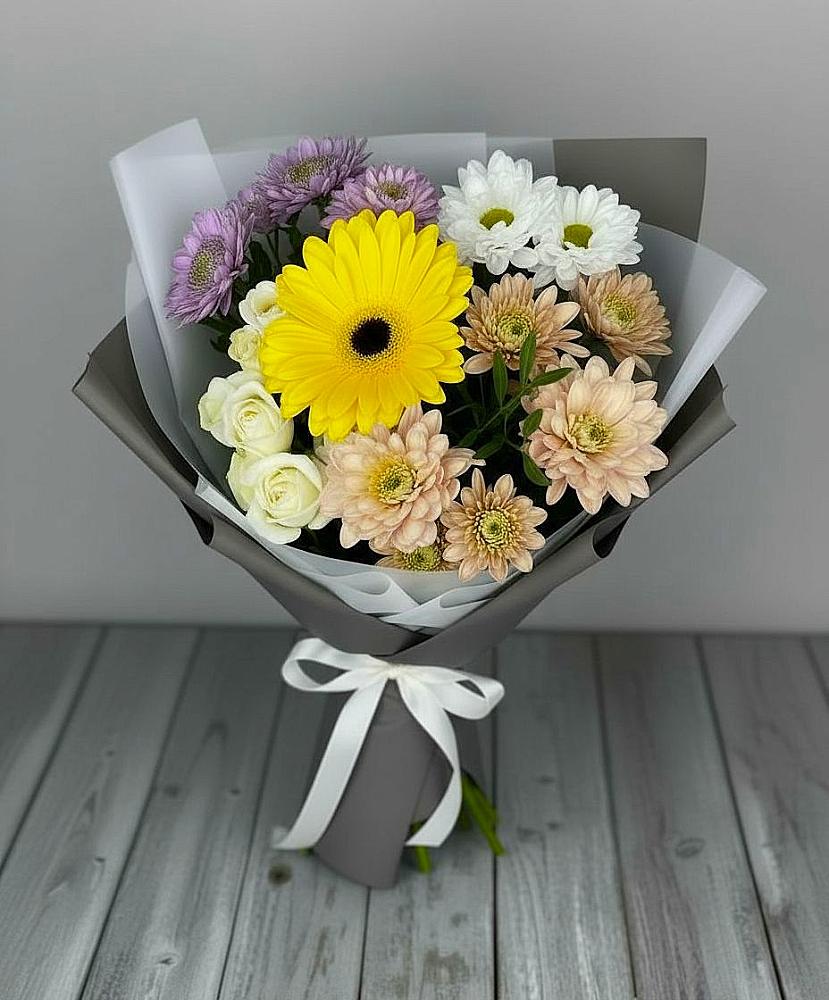 Букет цветов из: Розы, Герберы и Хризантемы в Рогатой Балке