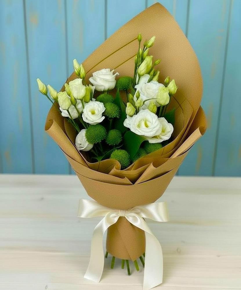 Букет цветов из: Хризантемы и Лизиантусы в Рогатой Балке