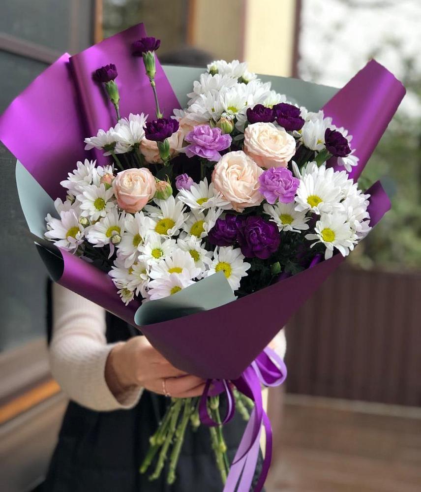 Букет цветов из: Хризантемы, Гвоздики и Розы в Рогатой Балке