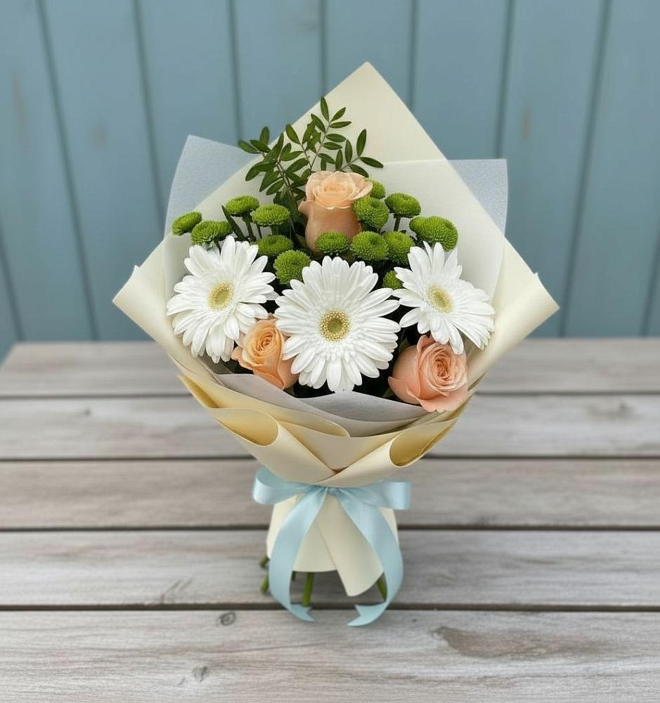 Букет цветов из: Герберы, Розы и Хризантемы в Рогатой Балке