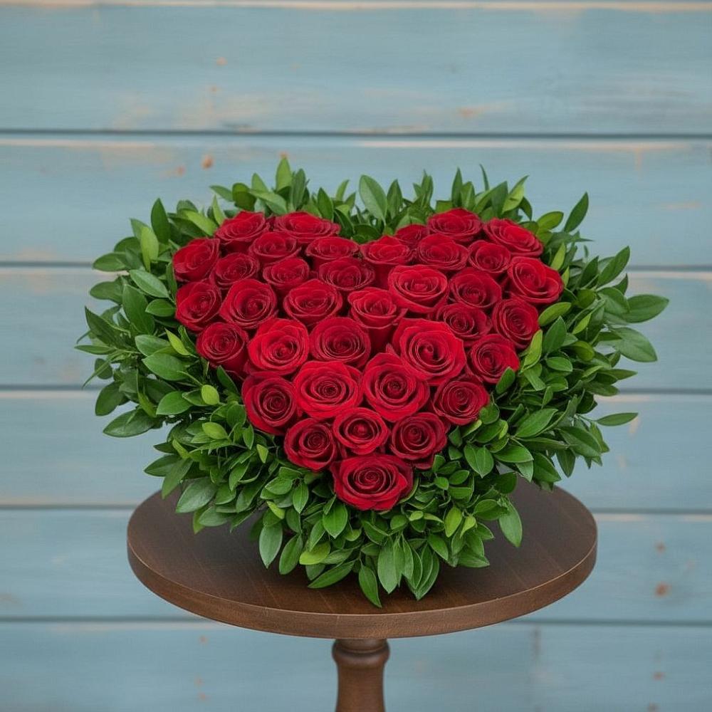 Цветочная композиция из Розы в виде сердца в Рогатой Балке