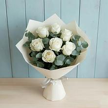 Букет Белые розы в Эвкалипте в Рогатой Балке