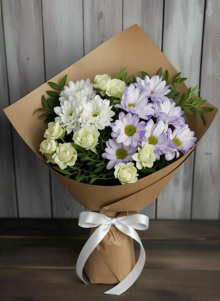 Букет цветов из: Хризантемы и Розы в Рогатой Балке